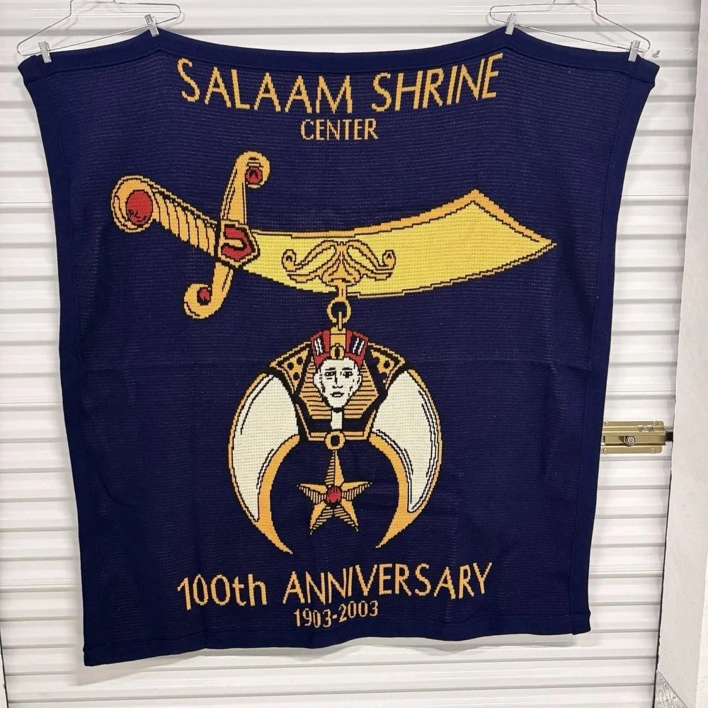 Masonic Shriners Salaam Shrine Afghan Blanket 60x60 USA VTG‎ 100th Tapestry